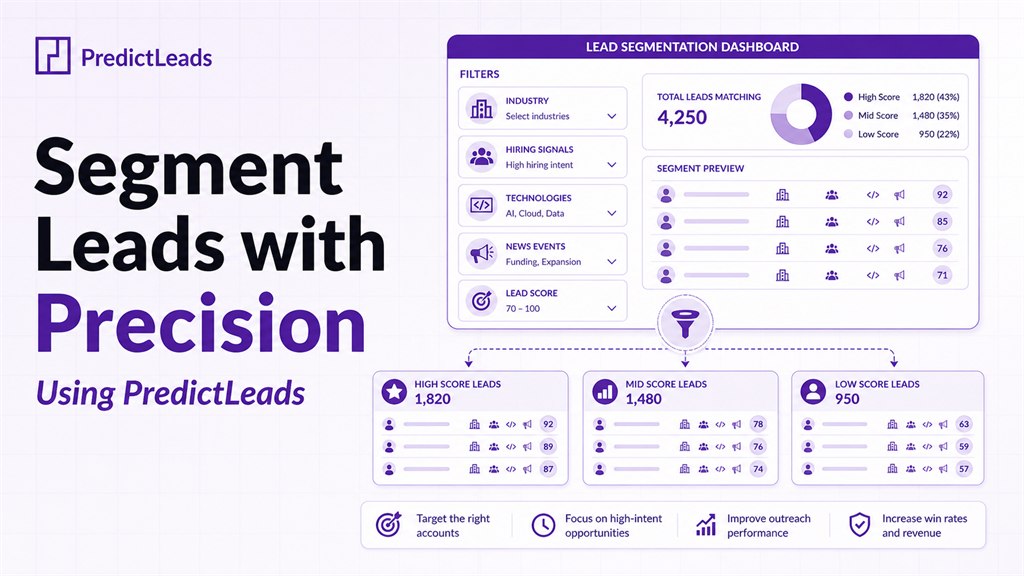 Segment leads with precision using PredictLeads company data, hiring signals, technologies, and news events