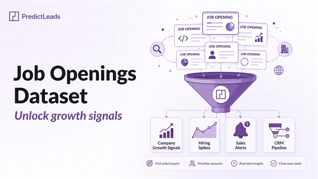 PredictLeads Job Openings Dataset showing hiring signals, company growth, and GTM workflows