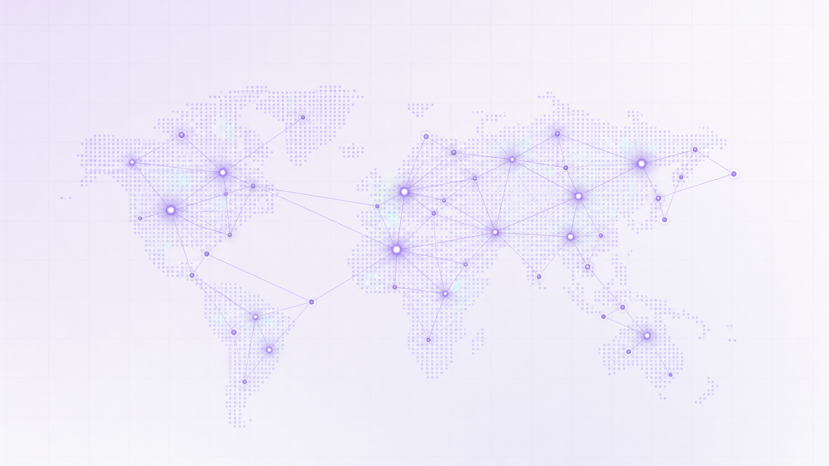 An abstract visualization of a global data network: a stylized world map rendered as a grid of connected nodes and lines, glowing points clustered over continents representing companies tracked worldwide, clean minimal corporate illustration style, blue and teal color palette, no text or labels